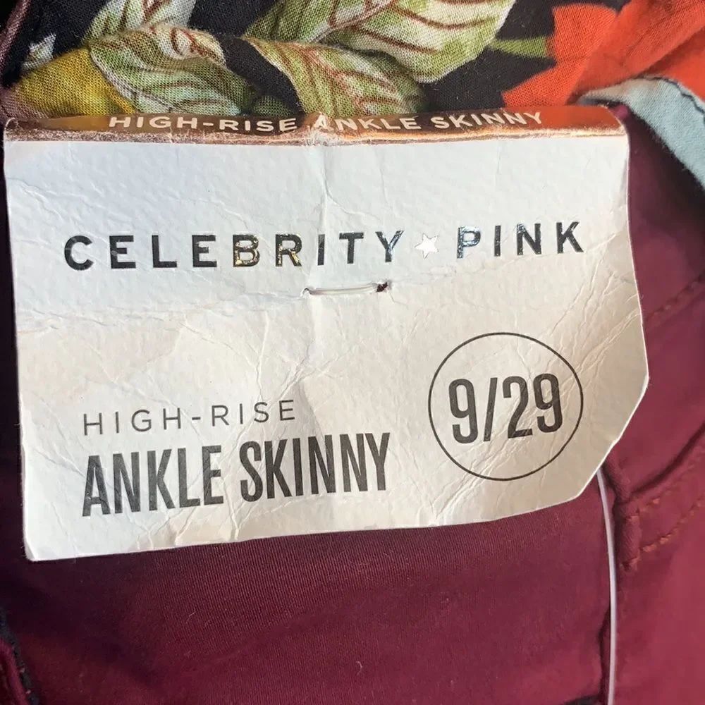 New Celebrity Pink High Rise Ankle Colored Skinny Regular Burgundy Maroon Jean - Picture 6 of 14